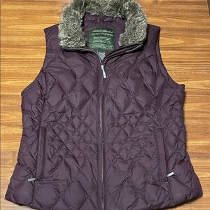 Eddie Bauer Women's Plum Quilted Goose Down Vest with Faux Fur Collar